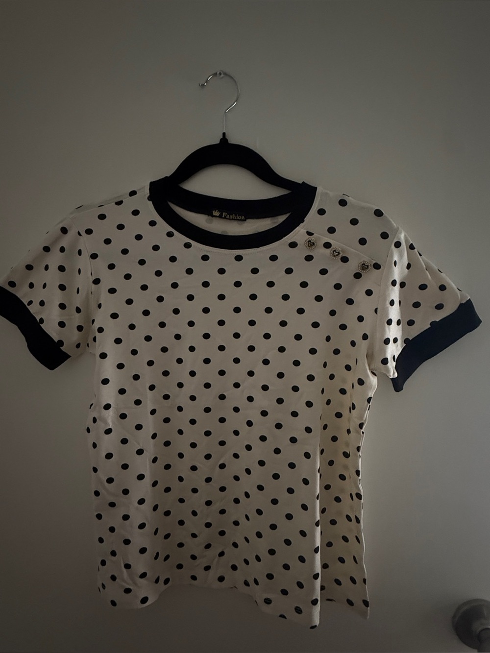 Polka Dot Ringer Tee in White and Black